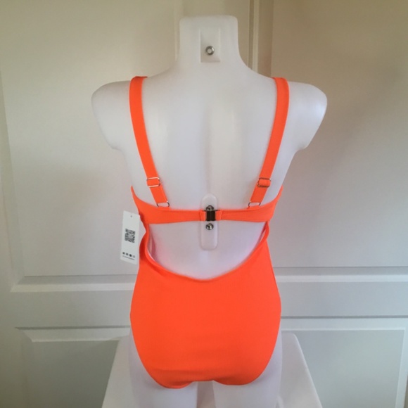 Women’s Orange Ribbed Cutout Scoop One Piece Bathing Suit - Picture 5 of 8